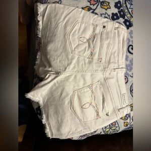 Judy Blue White Denim Jean Shorts with Rainbow Stitching
